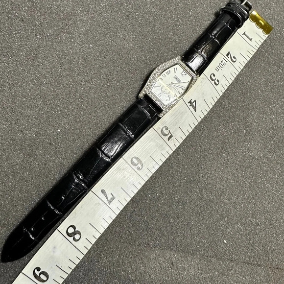 Figaro Milano Ladies Quartz Watch Diamon Bezel Silver Tone Black Strap Working - Picture 11 of 11